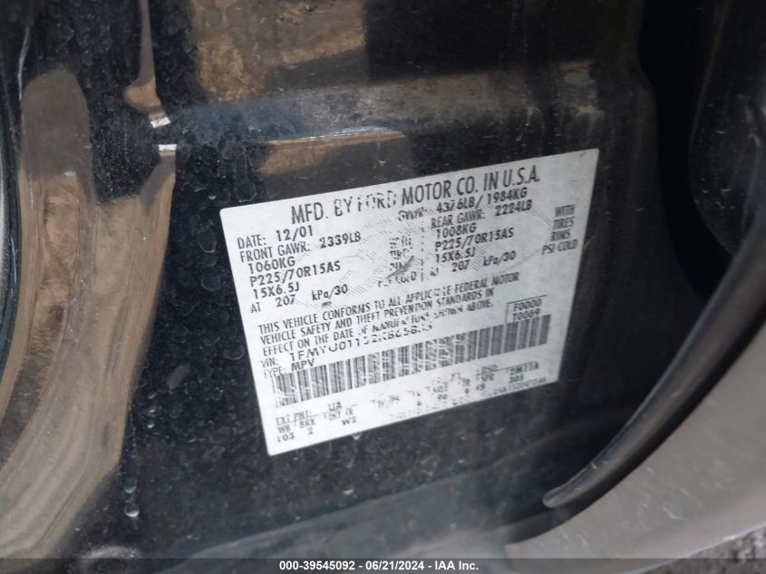 2002 Ford Escape Xls VIN: 1FMYU01152KB65835 Lot: 39545092