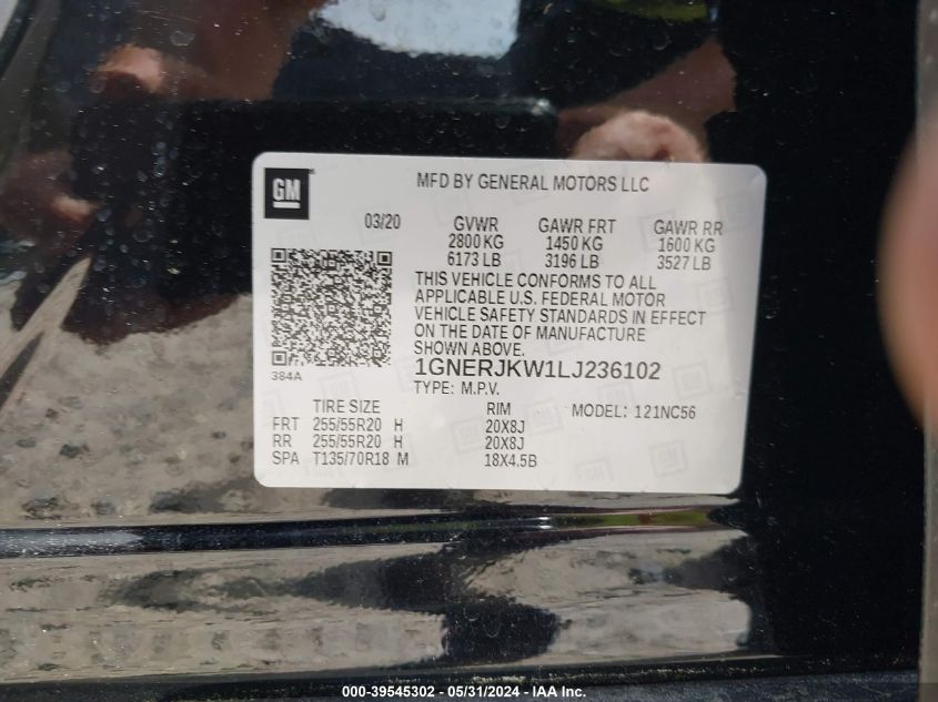 2020 Chevrolet Traverse Rs VIN: 1GNERJKW1LJ236102 Lot: 39545302