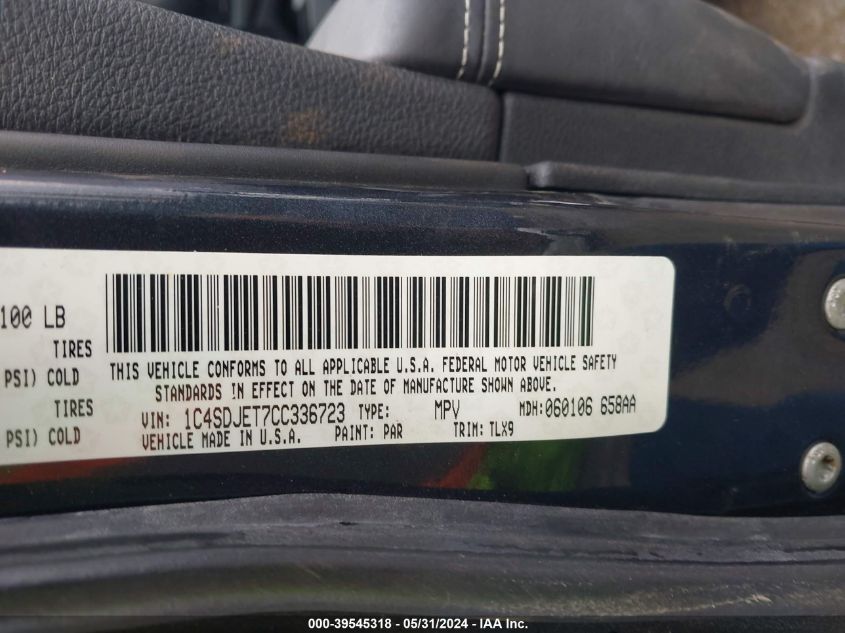 2012 Dodge Durango Citadel VIN: 1C4SDJET7CC336723 Lot: 39545318