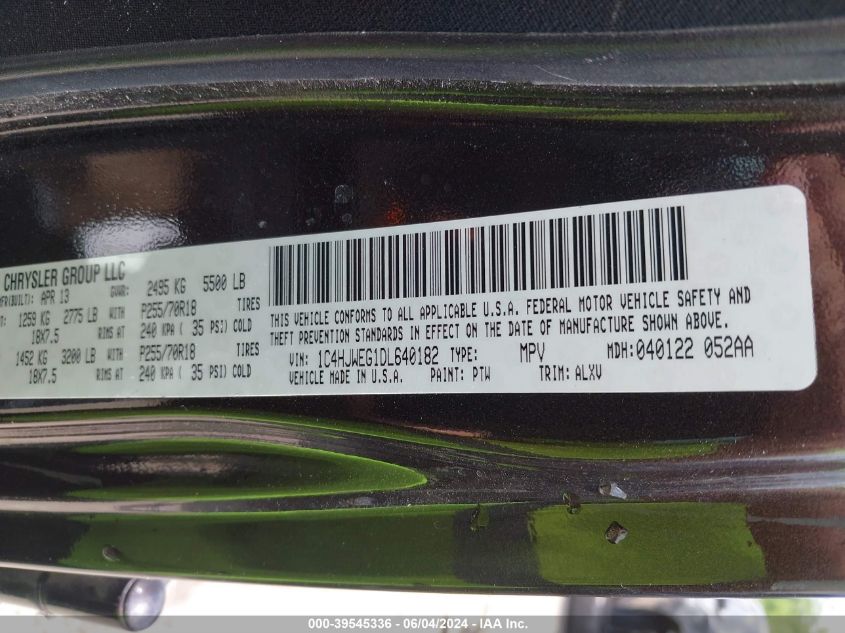 2013 Jeep Wrangler Unlimited Sahara VIN: 1C4HJWEG1DL640182 Lot: 39545336