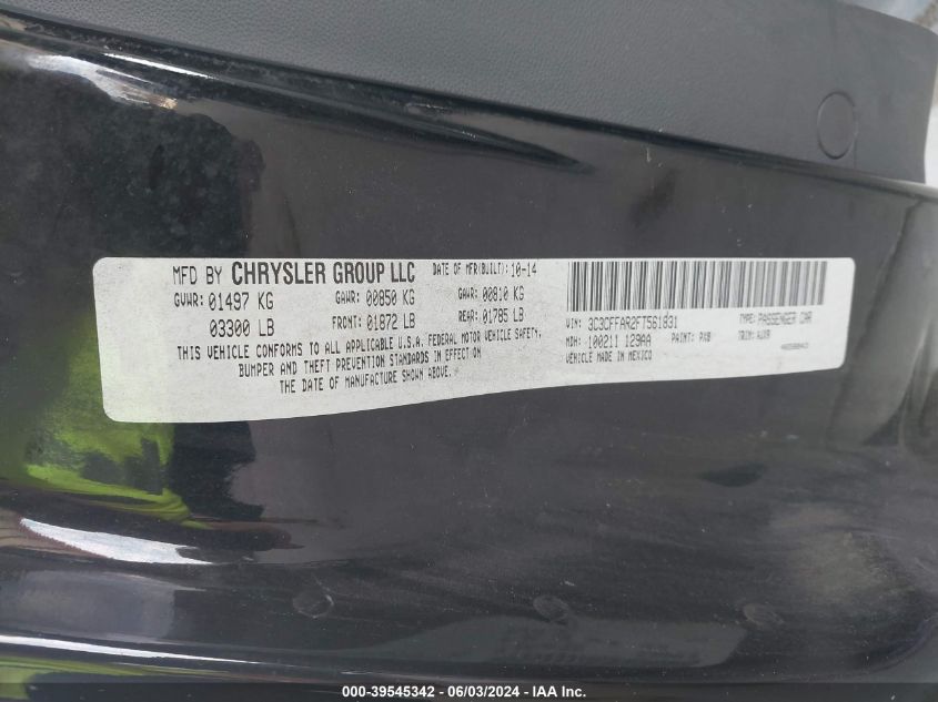 2015 Fiat 500 Pop VIN: 3C3CFFAR2FT561831 Lot: 39545342