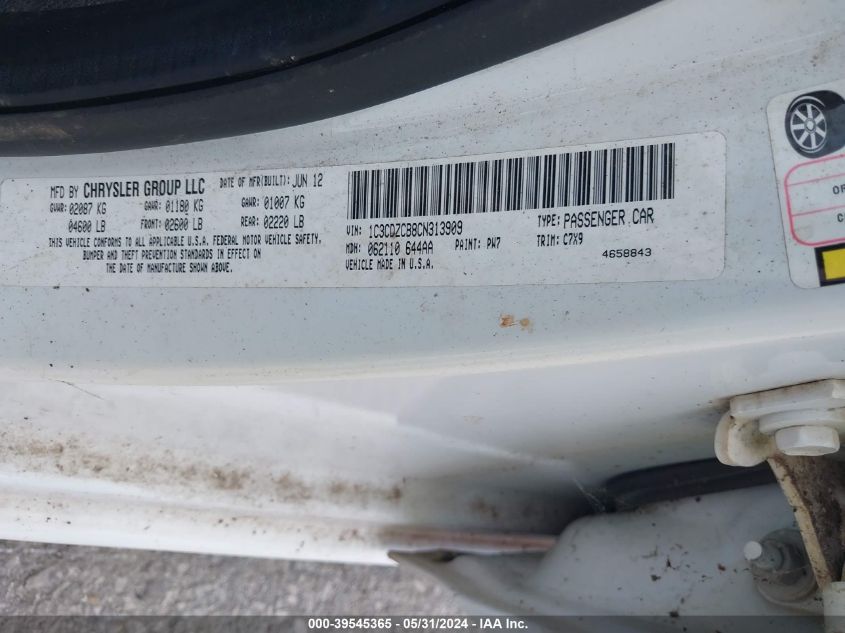 2012 Dodge Avenger Sxt VIN: 1C3CDZCB8CN313909 Lot: 39545365