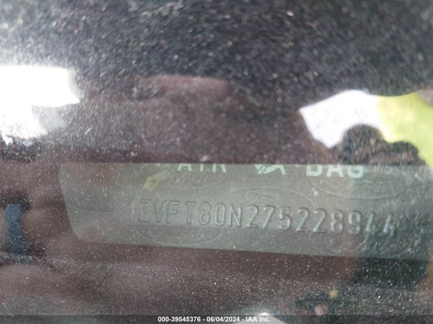 2007 Ford Mustang V6 Deluxe/V6 Premium VIN: 1ZVFT80N275228944 Lot: 39545376