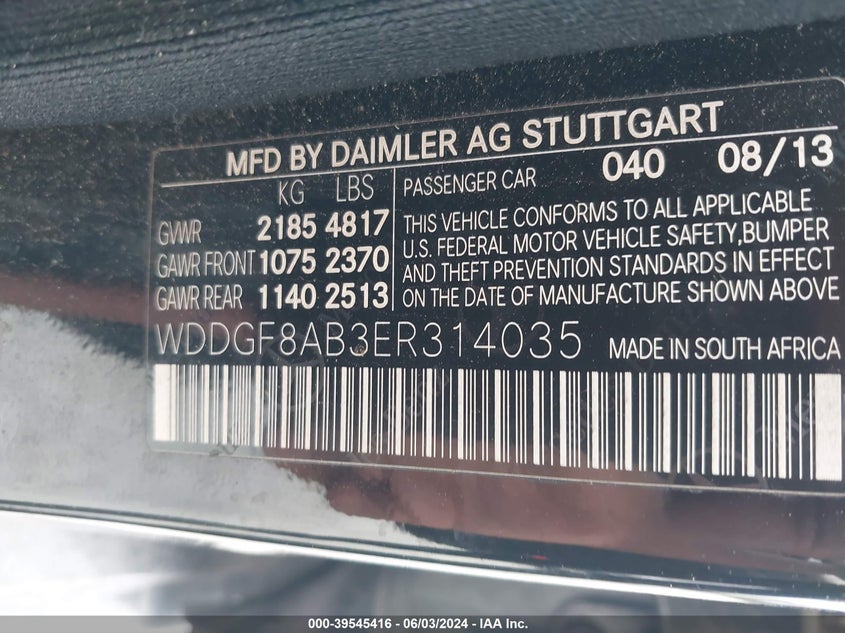 2014 Mercedes-Benz C 300 Luxury 4Matic/Sport 4Matic VIN: WDDGF8AB3ER314035 Lot: 39545416