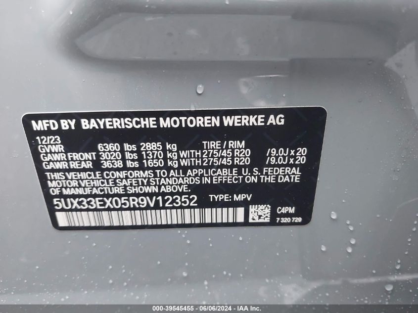 VIN 5UX33EX05R9V12352 2024 BMW X6, Xdrive40I no.9