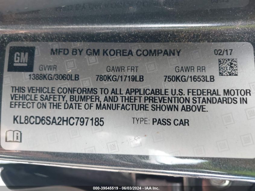 2017 CHEVROLET SPARK 1LT CVT - KL8CD6SA2HC797185