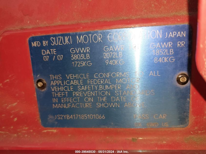 2008 Suzuki Sx4 Convenience/Touring VIN: JS2YB417185101066 Lot: 39545530