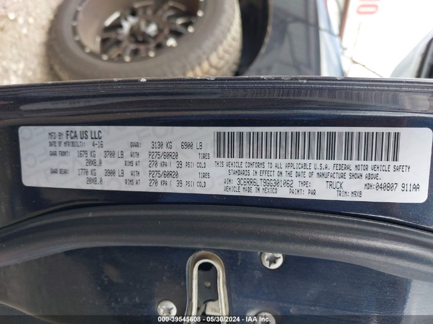 2016 Ram 1500 Lone Star VIN: 3C6RR6LT9GG301062 Lot: 39545608