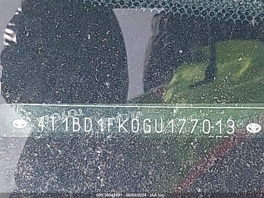 2016 Toyota Camry Hybrid Le VIN: 4T1BD1FK0GU177013 Lot: 39545691