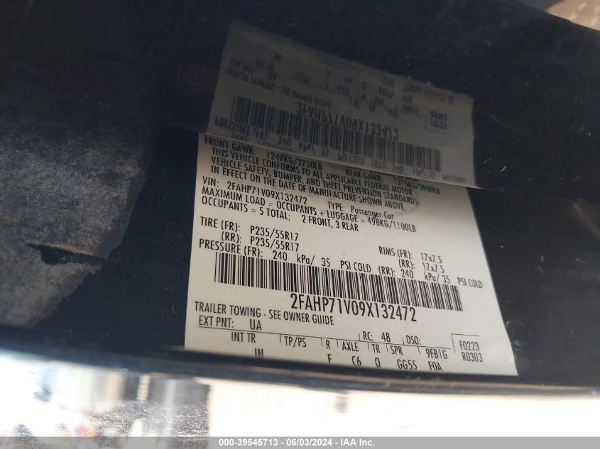 2009 Ford Crown Victoria VIN: 2FAHP71V09X132472 Lot: 39545713