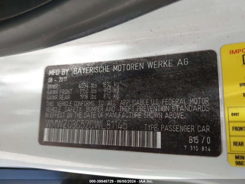 2012 Mini Cooper S Countryman VIN: WMWZC3C52CWL81145 Lot: 39545729