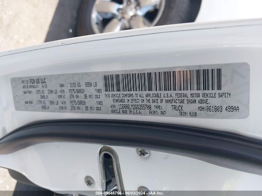 2016 RAM 1500 BIG HORN - 1C6RR6LM2GS355708