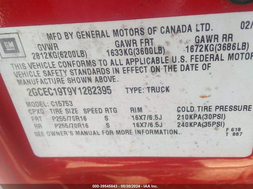 2000 Chevrolet Silverado 1500 Ls VIN: 2GCEC19T9Y1282395 Lot: 39545843