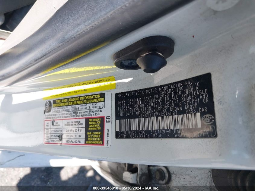 2011 Toyota Corolla Le VIN: 2T1BU4EE7BC545081 Lot: 39545910