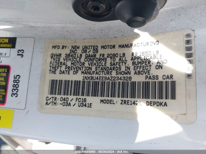 2010 Toyota Corolla S/Le/Xle VIN: 1NXBU4EE9AZ234328 Lot: 39545950