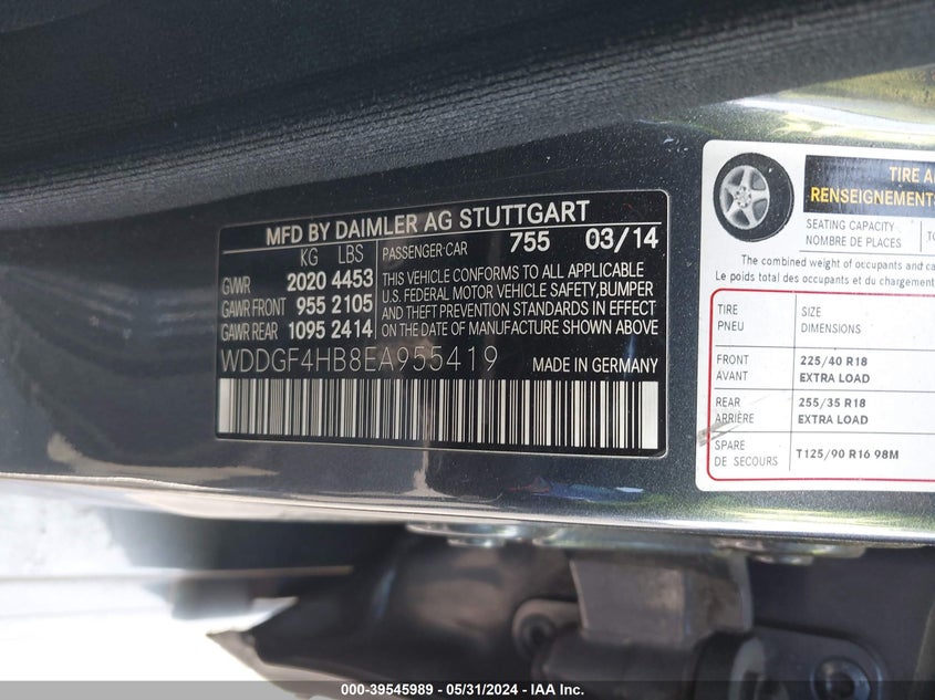 2014 Mercedes-Benz C 250 Luxury/Sport VIN: WDDGF4HB8EA955419 Lot: 39545989