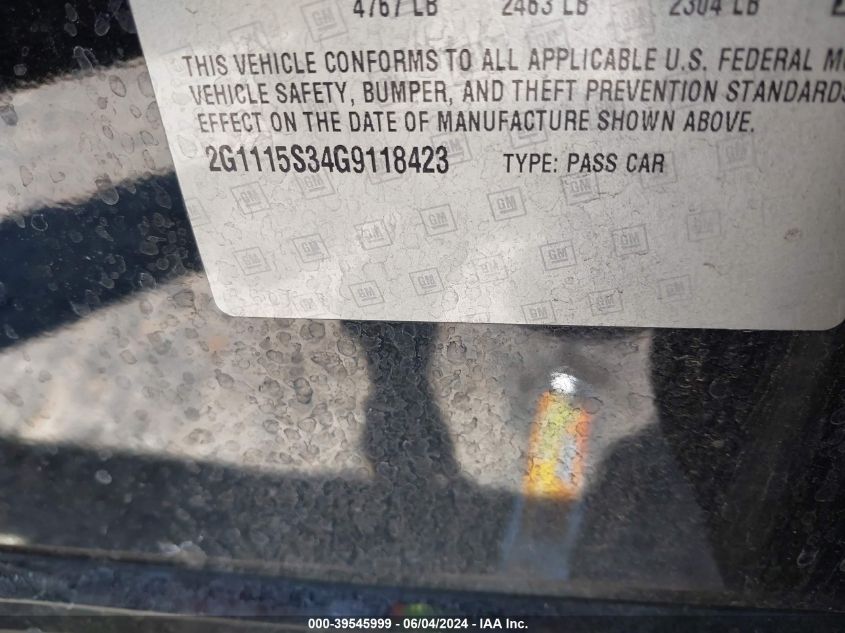 2016 Chevrolet Impala 2Lt VIN: 2G1115S34G9118423 Lot: 39545999