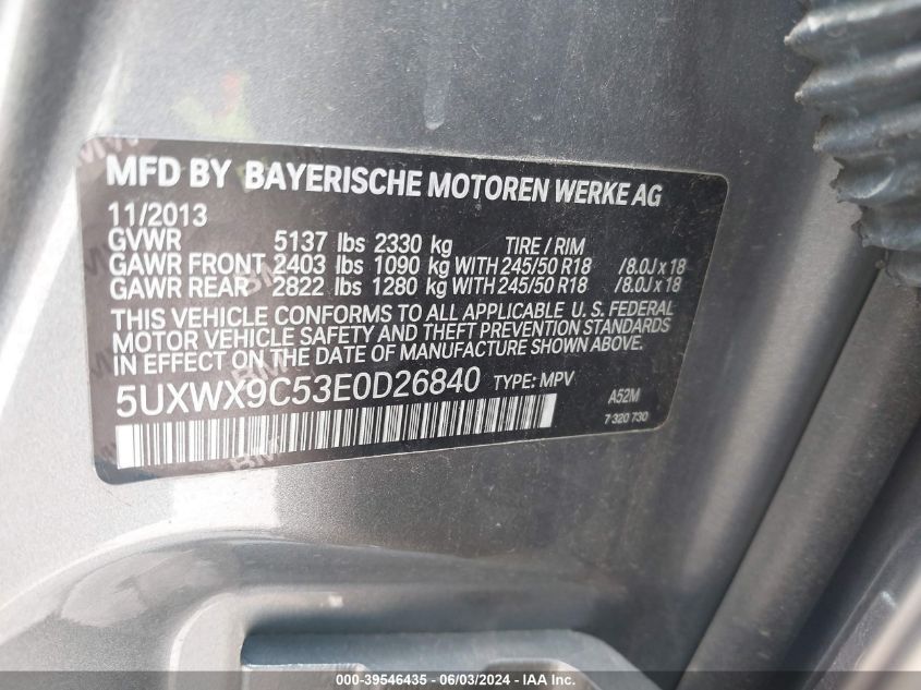 5UXWX9C53E0D26840 2014 BMW X3 xDrive28I