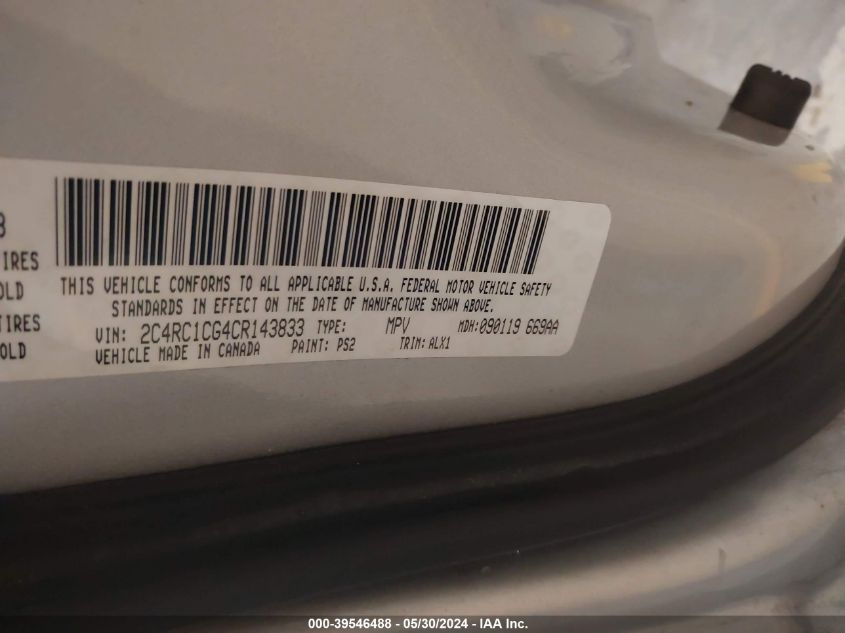 2012 Chrysler Town & Country Touring-L VIN: 2C4RC1CG4CR143833 Lot: 39546488