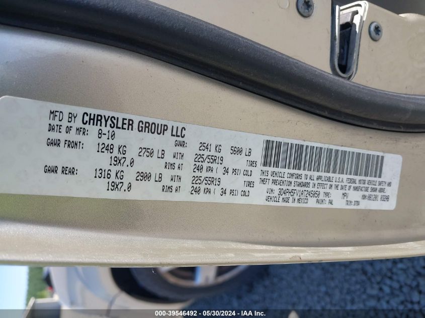 2010 Dodge Journey Sxt VIN: 3D4PH5FV1AT245050 Lot: 39546492