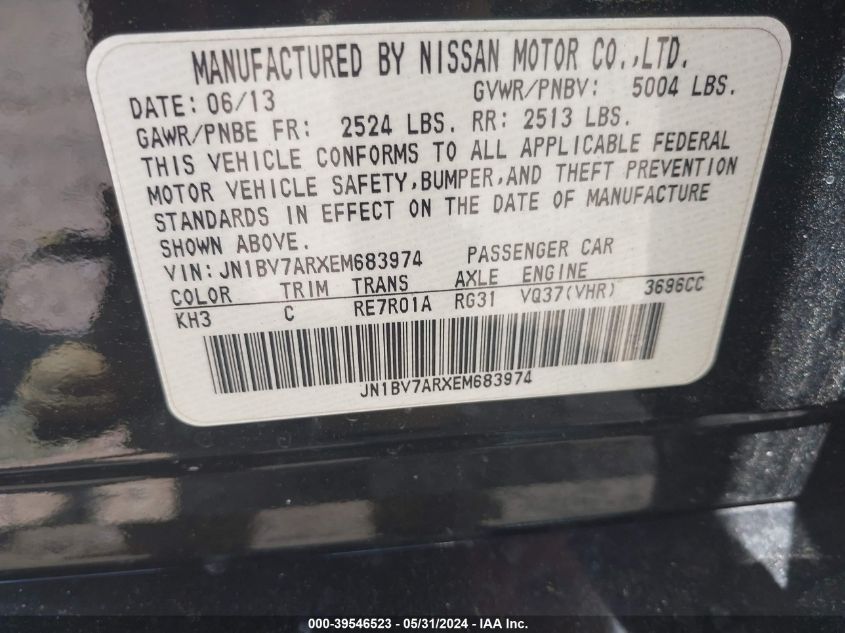 2014 Infiniti Q50 Premium VIN: JN1BV7ARXEM683974 Lot: 39546523