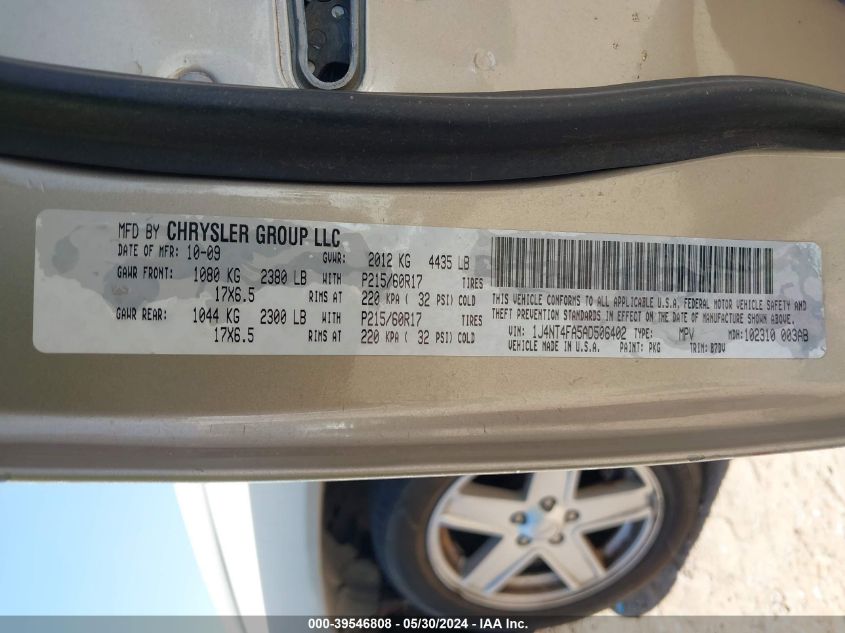 2010 Jeep Compass Sport VIN: 1J4NT4FA5AD506402 Lot: 39546808