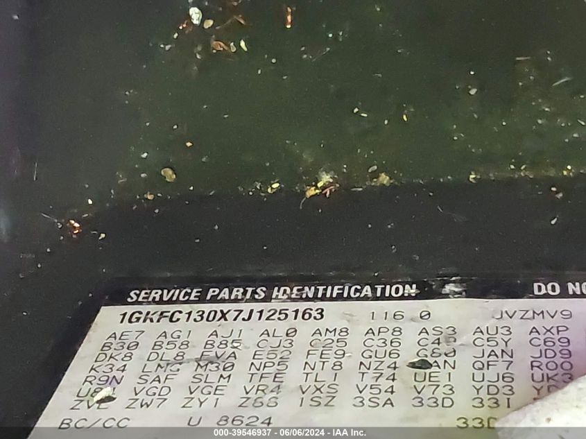 2007 GMC Yukon Commercial Fleet VIN: 1GKFC130X7J125163 Lot: 39546937