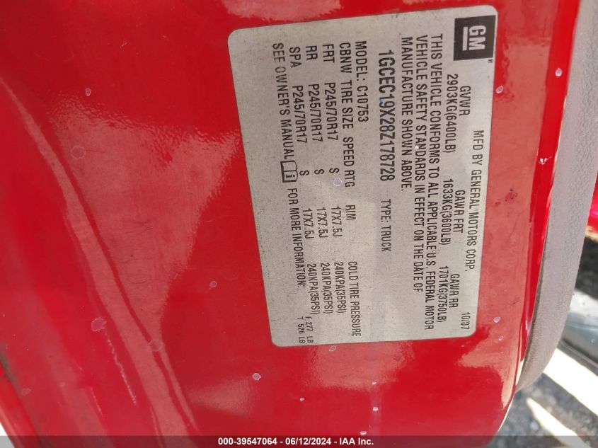 2008 Chevrolet Silverado 1500 Work Truck VIN: 1GCEC19X28Z178728 Lot: 39547064