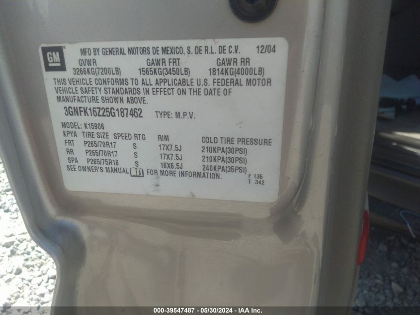 2005 Chevrolet Suburban 1500 Z71 VIN: 3GNFK16Z25G187462 Lot: 39547487