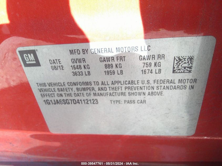 2013 Chevrolet Sonic Ls Auto VIN: 1G1JA6SG7D4112123 Lot: 39547761