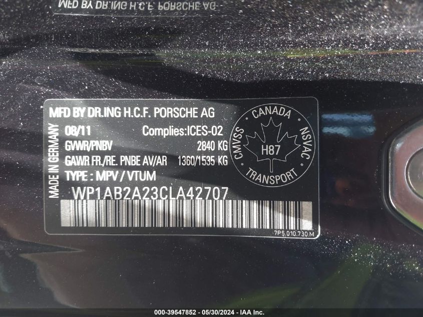 WP1AB2A23CLA42707 2012 Porsche Cayenne S