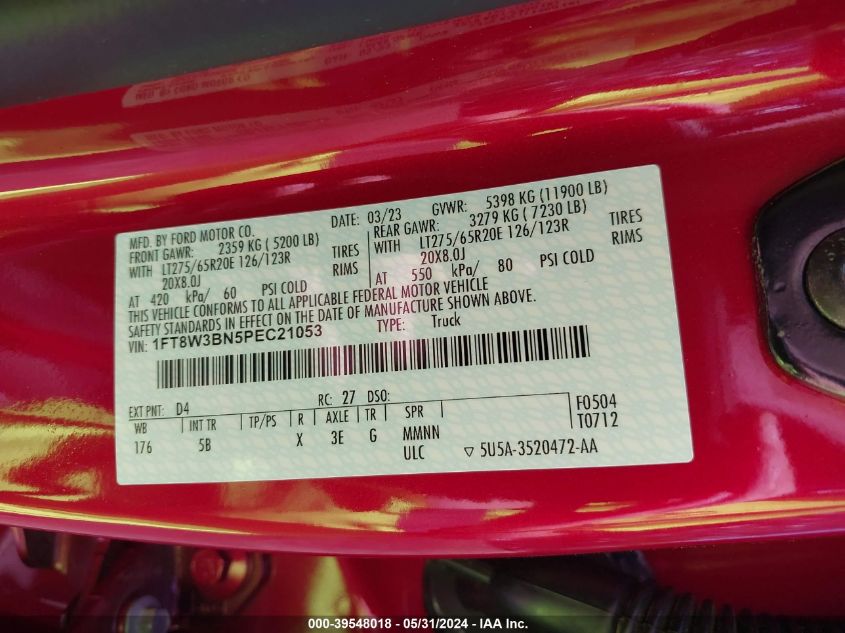 2023 Ford F-350 Lariat VIN: 1FT8W3BN5PEC21053 Lot: 39548018