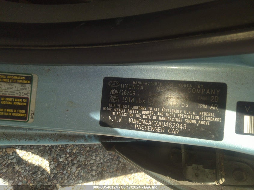 2010 Hyundai Accent Gls VIN: KMHCN4ACXAU462943 Lot: 39548124