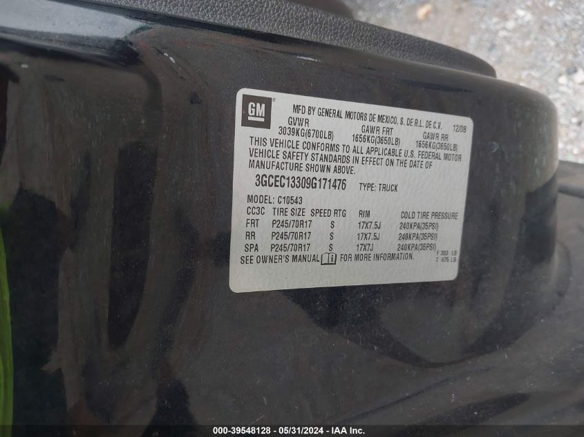 2009 Chevrolet Silverado 1500 Xtra Fuel Economy VIN: 3GCEC13309G171476 Lot: 39548128