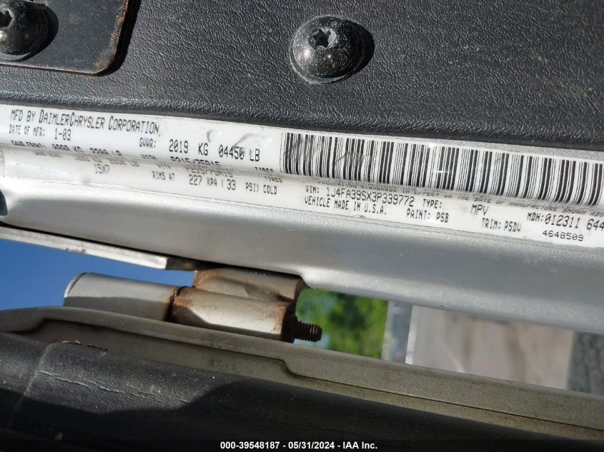 2003 Jeep Wrangler X VIN: 1J4FA39SX3P339772 Lot: 39548187