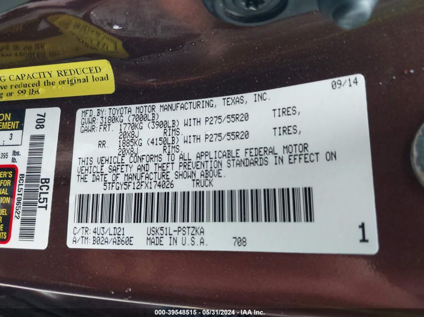 2015 TOYOTA TUNDRA CREWMAX 1794/PLATINUM - 5TFGY5F12FX174026