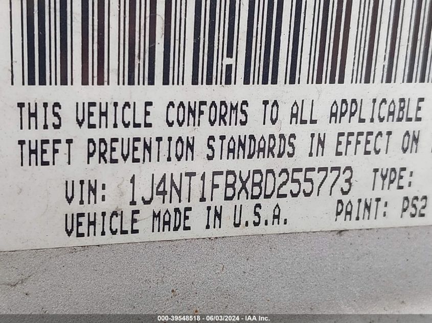 2011 Jeep Compass VIN: 1J4NT1FBXBD255773 Lot: 39548518