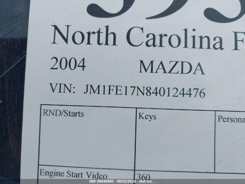 2004 Mazda Rx-8 Sport Automatic VIN: JM1FE17N840124476 Lot: 39548580