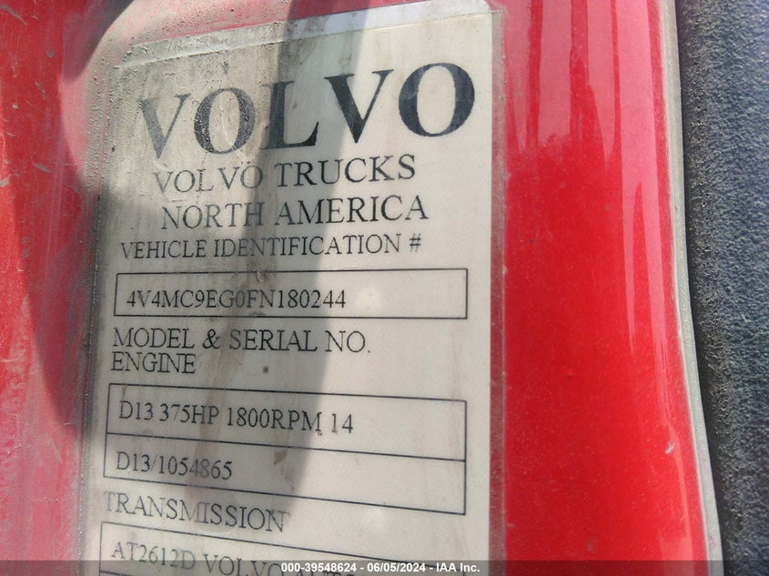 2015 Volvo Vn Vnm VIN: 4V4MC9EG0FN180244 Lot: 39548624