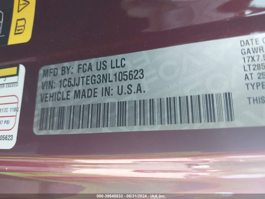 2022 Jeep Gladiator Mojave 4X4 VIN: 1C6JJTEG3NL105623 Lot: 39548833