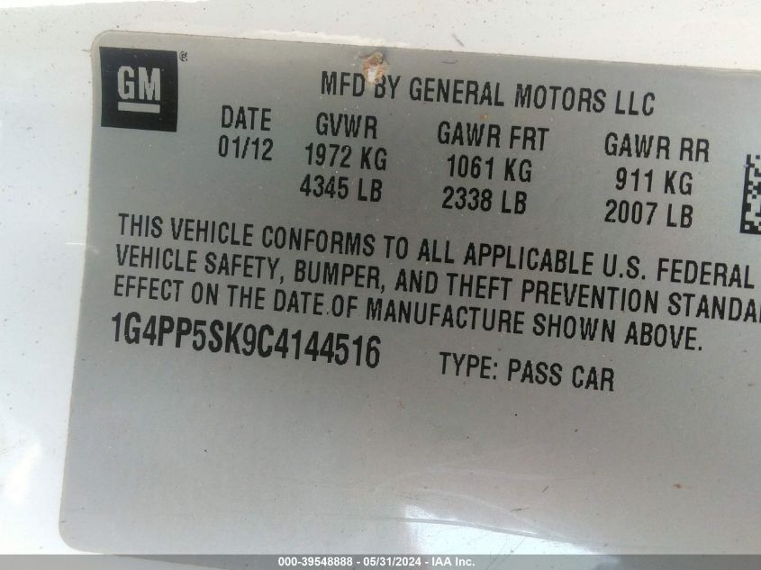 2012 Buick Verano VIN: 1G4PP5SK9C4144516 Lot: 39548888