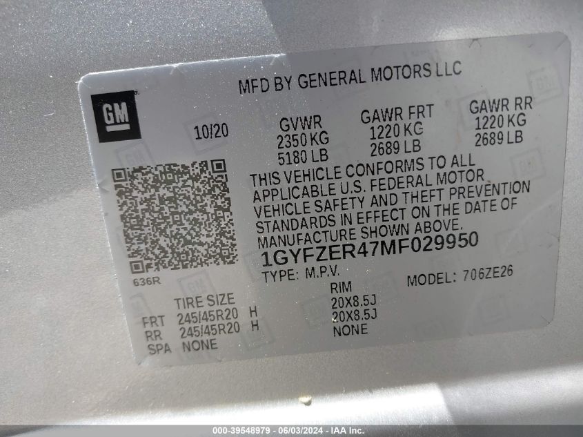 1GYFZER47MF029950 2021 Cadillac Xt4 Fwd Sport