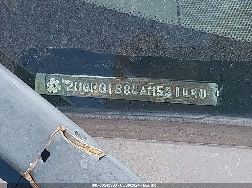 2010 Honda Civic Ex VIN: 2HGFG1B84AH531490 Lot: 39548990