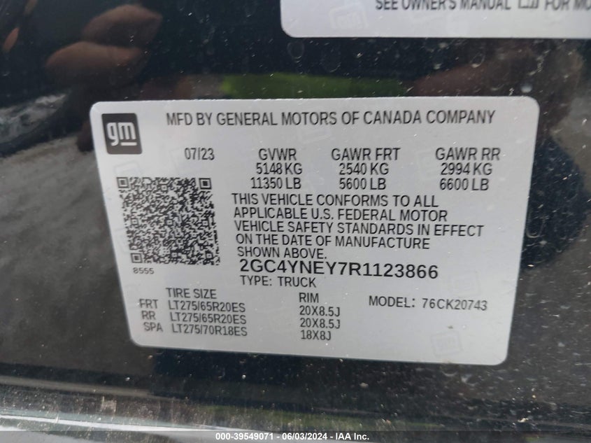 2024 CHEVROLET SILVERADO (VIN: 2GC4YNEY7R1123866