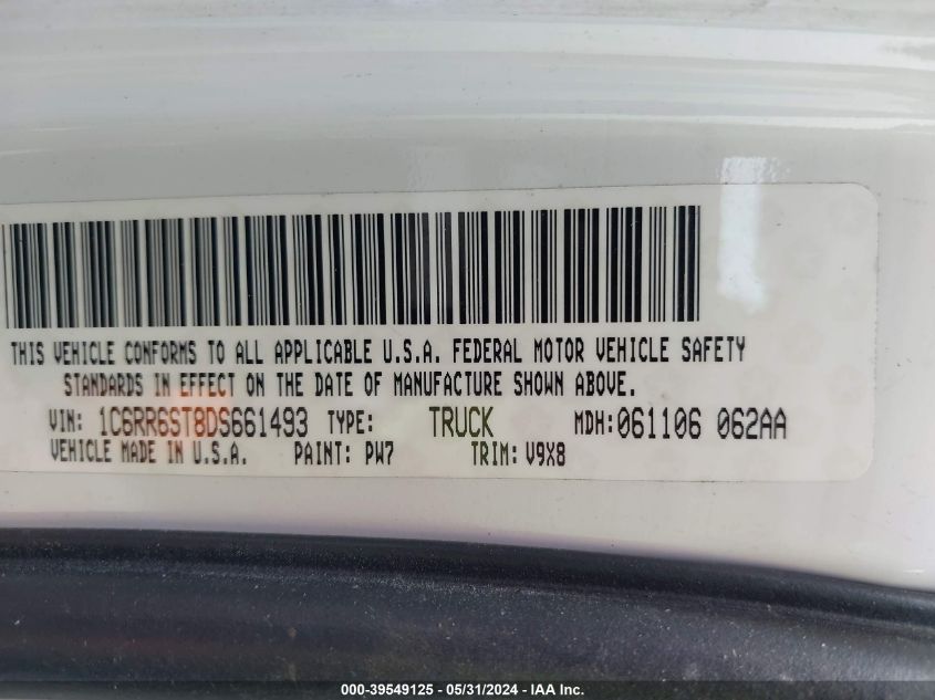 2013 Ram 1500 Tradesman VIN: 1C6RR6ST8DS661493 Lot: 39549125