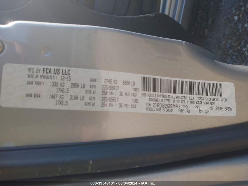 2016 Dodge Grand Caravan R/T VIN: 2C4RDGEG9GR224846 Lot: 39549131