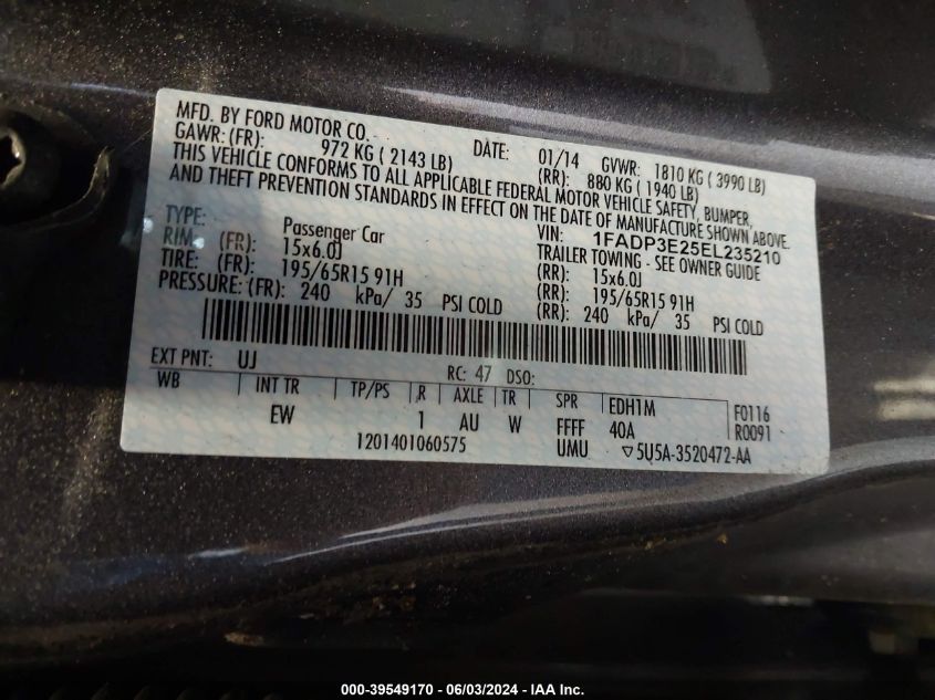 2014 FORD FOCUS S - 1FADP3E25EL235210