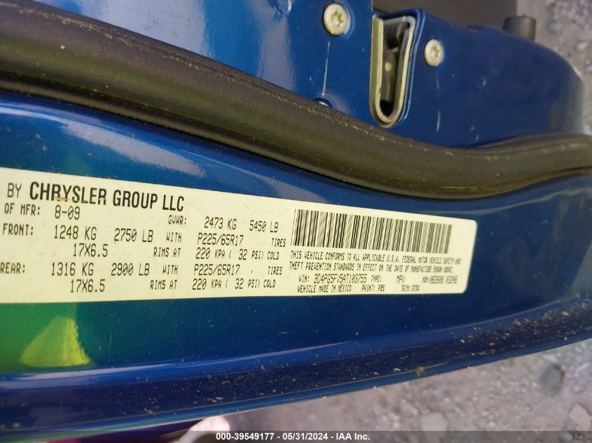 2010 Dodge Journey Sxt VIN: 3D4PG5FV5AT103755 Lot: 39549177