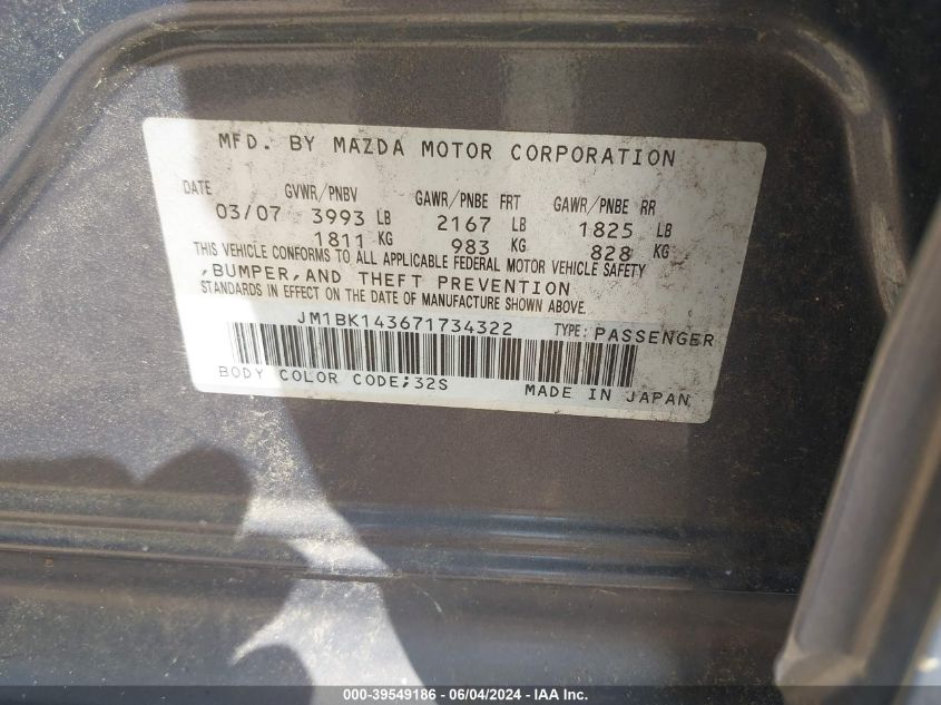 JM1BK143671734322 2007 Mazda Mazda3 S Sport