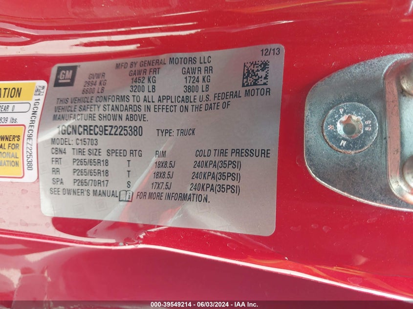 2014 Chevrolet Silverado 1500 1Lt VIN: 1GCNCREC9EZ225380 Lot: 39549214